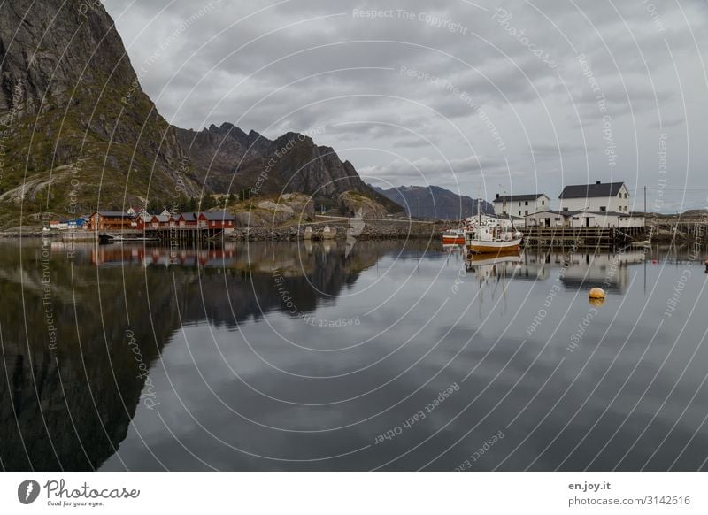 Wasserwelt Ferien & Urlaub & Reisen Umwelt Natur Landschaft Himmel Horizont Herbst Felsen Berge u. Gebirge Fjord Hamnöy Reine Norwegen Skandinavien Lofoten