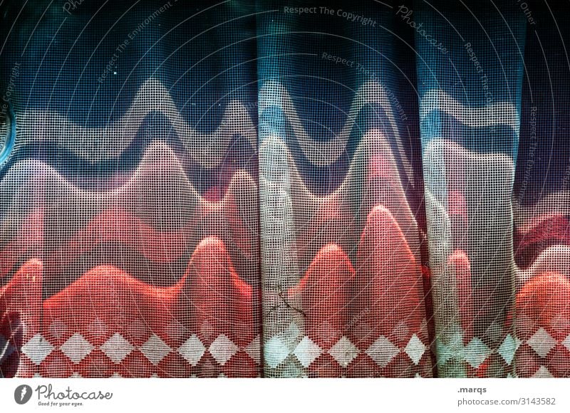 Wellengang Vorhang Wohnwagen Stoff Faltenwurf außergewöhnlich blau rot weiß Farbe Hintergrundbild Farbfoto Außenaufnahme Nahaufnahme abstrakt Muster