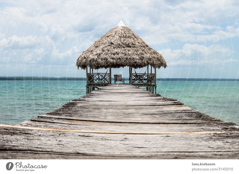 Wooden dock with palm roof, El Remate, Guatemala Erholung Ferien & Urlaub & Reisen Tourismus Abenteuer Ferne Freiheit Sommer Sonne Strand Wassersport