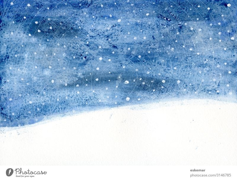 Winternacht Aquarell Schnee Winterurlaub Weihnachten & Advent Kunst Kunstwerk Gemälde Umwelt Natur Landschaft Himmel Stern Horizont Schneefall fallen ästhetisch