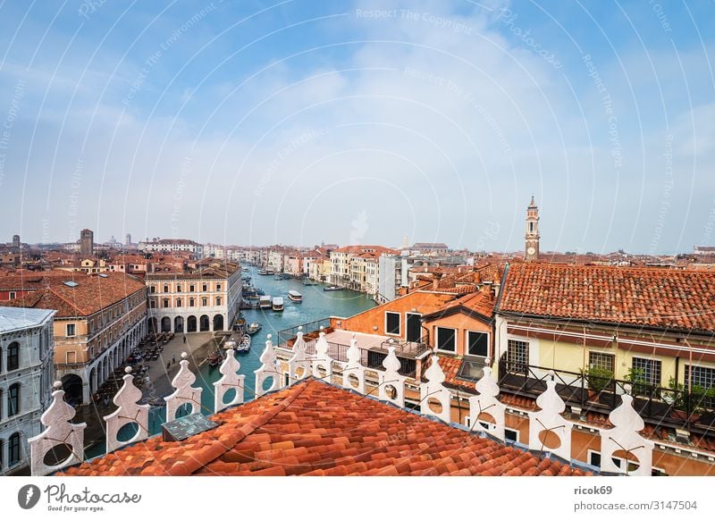 Blick auf den Canal Grande in Venedig, Italien Erholung Ferien & Urlaub & Reisen Tourismus Haus Wasser Wolken Stadt Altstadt Turm Bauwerk Gebäude Architektur