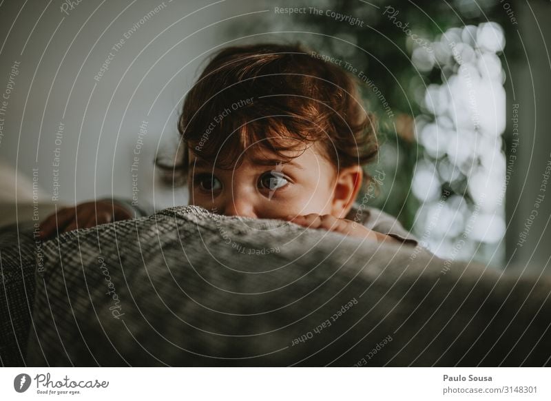 Süßes Baby beim Gucken schauen Sie guckend Neugier unschuldig Blick Porträt Kindheit Mensch Freude Kleinkind Innenaufnahme Glück Fröhlichkeit niedlich lustig