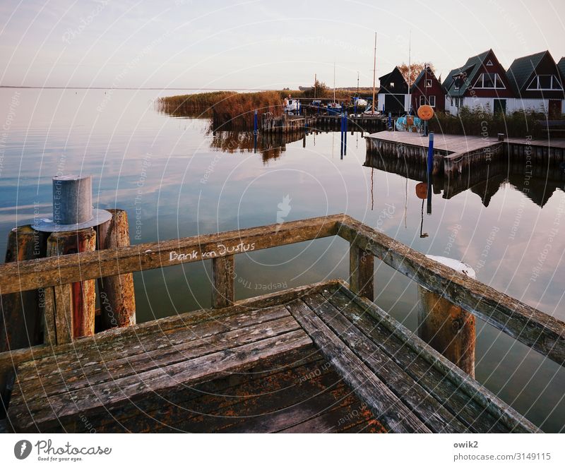 Privatbank Umwelt Natur Luft Wasser Himmel Wolken Horizont Herbst Schönes Wetter Sträucher Ostsee Ahrenshoop Dorf Fischerdorf Haus Hütte Hafen Bootshaus Steg