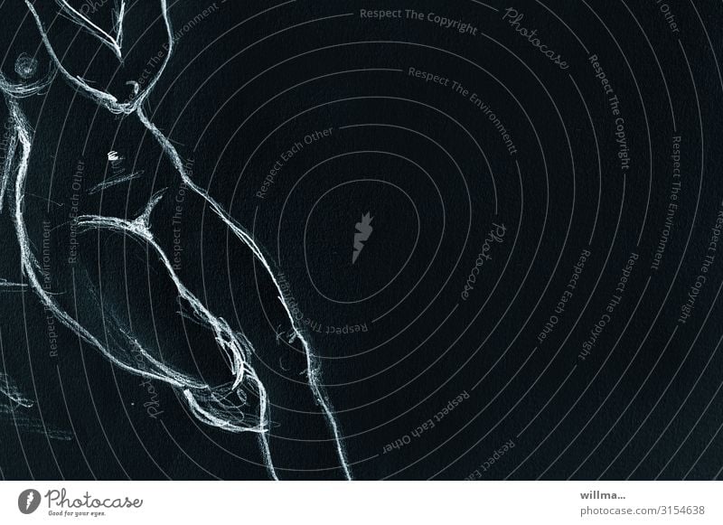 Weiblicher Akt, sitzend, Skizze, Illustration feminin Frau Frauenkörper nackt Zeichnung Entwurf Grafik u. Illustration Kunst Textfreiraum Hintergrund neutral
