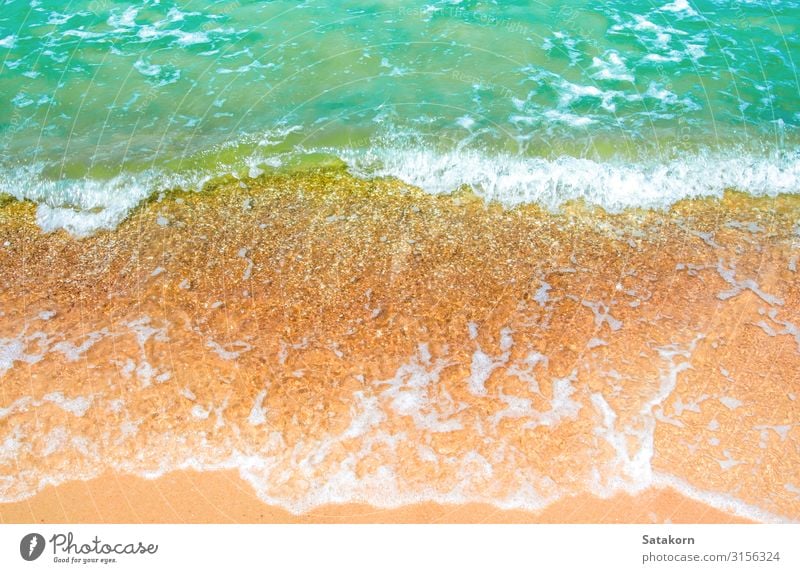 Blase der klaren Meereswelle am Strand Erholung Ferien & Urlaub & Reisen Natur Sand Wasser Küste blau braun grün weiß Schaumblase platschen Bewegung