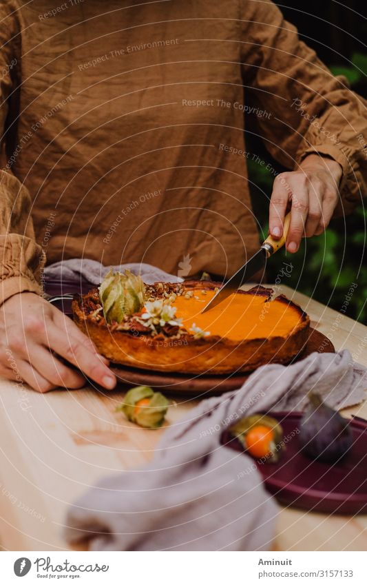 Handgeschnittene Kürbiskuchen für rustikales Halloween Lebensmittel Kuchen Dessert Süßwaren Kräuter & Gewürze Ernährung Essen Frühstück Mittagessen