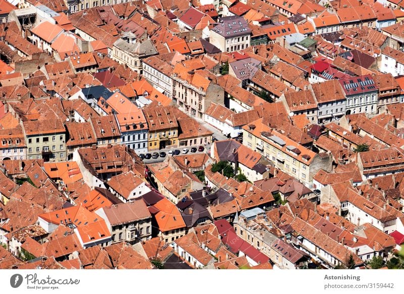 Brasov - Kronstadt Bra&#537;ov Rumänien Stadt Stadtzentrum Altstadt bevölkert Haus Turm Bauwerk Mauer Wand Fassade Tür Dach Straße alt historisch rot Aussicht