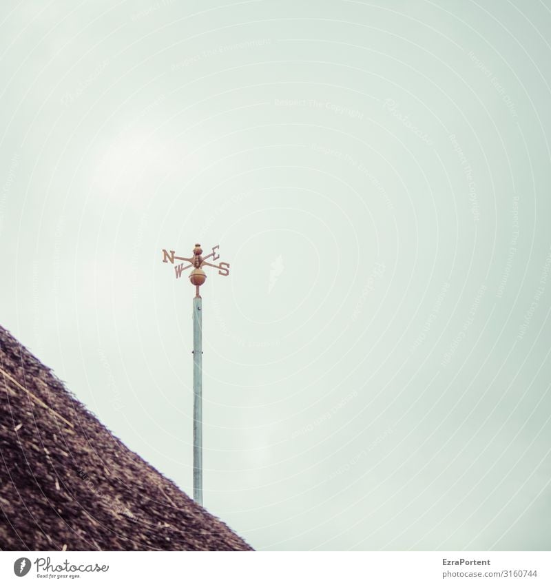 \ | NOSW Dorf Haus Bauwerk Gebäude Dach Metall Perspektive Windrichtung Osten Norden Westen Süden Mast Richtung Richtungswechsel richtungweisend Reetdach Himmel