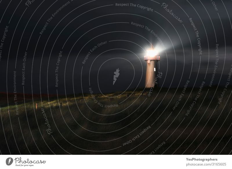 Leuchtturm bei Nacht auf der Insel Sylt, in der Nordsee, auf Dünen Erholung Ferien & Urlaub & Reisen Abenteuer Sommer Natur Landschaft Sand Klimawandel Moos