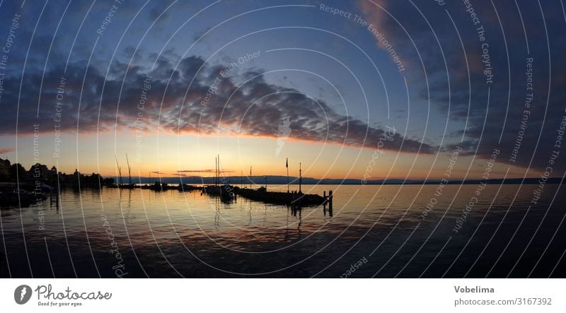 Abend bei Évian-les-Bains am Genfer See Landschaft Wasser Wolken Seeufer Lac Leman Frankreich Europa blau braun mehrfarbig gelb gold grau orange rosa rot