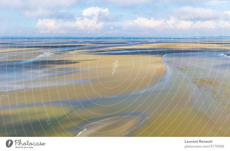 Panoramablick von Le Mont Saint-Michel Ferien & Urlaub & Reisen Tourismus Strand Natur Landschaft Sand Horizont Küste blau Frankreich Bucht Europa Normandie