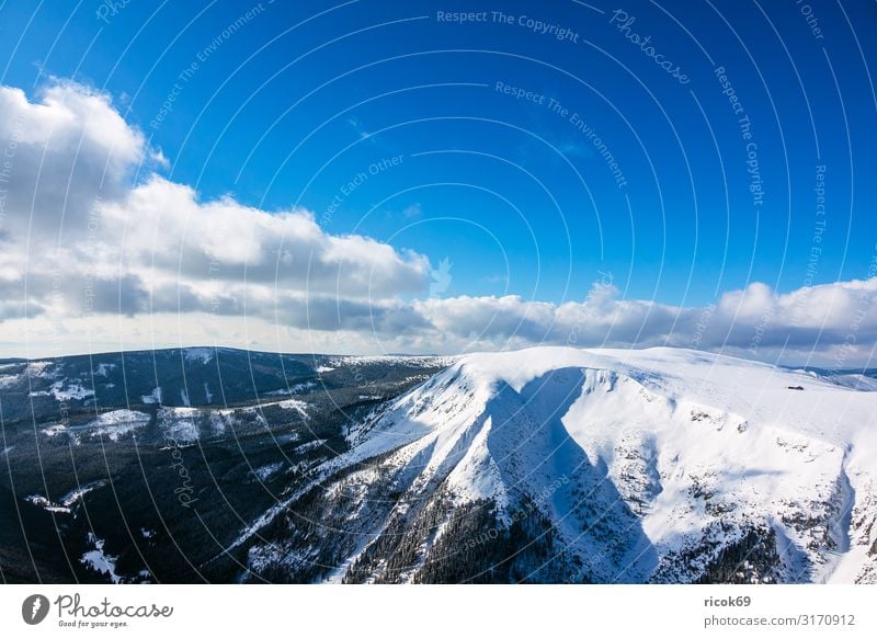 Blick von der Schneekoppe im Riesengebirge in Tschechien Erholung Ferien & Urlaub & Reisen Tourismus Winter Winterurlaub Berge u. Gebirge wandern Sport