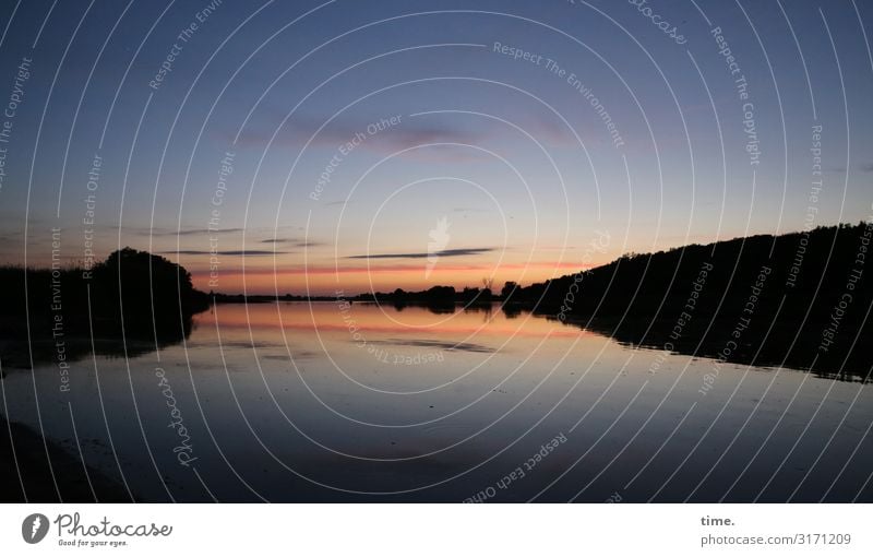 stiller Abend Umwelt Natur Landschaft Wasser Himmel Wolken Sonnenaufgang Sonnenuntergang Schönes Wetter Wald Küste Fluss Oder Gefühle Stimmung Zufriedenheit