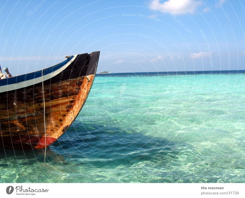 Malediven Meer Einsamkeit Ferien & Urlaub & Reisen Wasserfahrzeug Stimmung Erholung schön blau Insel