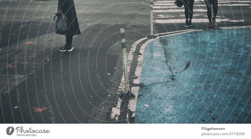 I walk the line Straße Straßenverkehr Menschen gehweg Fahrbahnmarkierung Fußgänger Fußgängerübergang warten Teer Straßenkreuzung