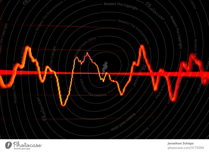 Wellenform in Software zur Audiobearbeitung für Podcast Musik Erwachsenenbildung Wirtschaft Börse Computer Bildschirm Musik hören Medien Radio rot schwarz Krise