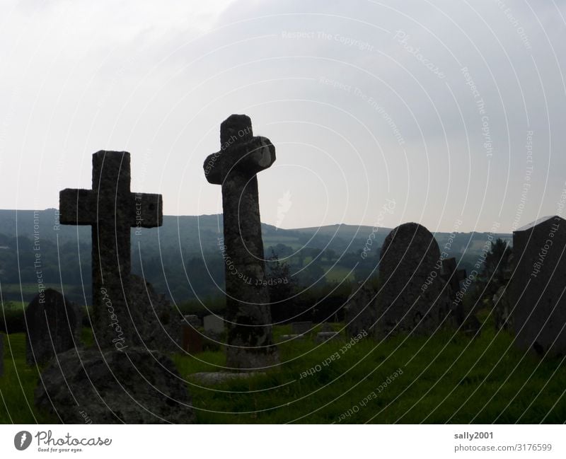 friedlich... Friedhof Grabstein Kreuz Symbol Stein Steinkreuz Tod Trauer Glaube Christliches Kreuz Traurigkeit Friede Ruhe ruhig Religion & Glaube Grabmal