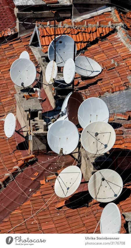 Viele Satellitenschüsseln auf einem Istanbuler Dach Ferien & Urlaub & Reisen Tourismus Städtereise Türkei Asien Stadt Stadtzentrum Altstadt Haus Gebäude Antenne