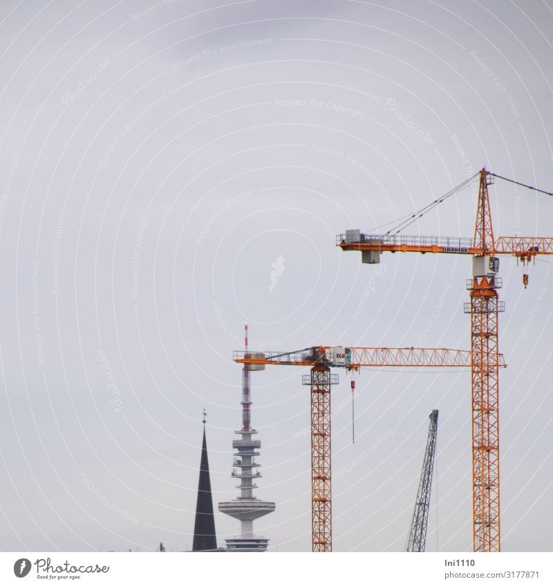 Baukräne | UT Hamburg Baustelle Wirtschaft Industrie Technik & Technologie High-Tech Luft Hafenstadt Kirche Turm Architektur Sehenswürdigkeit Metall Stahl