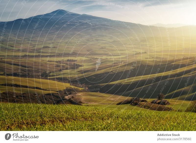 Erstaunliches grünes Tal mit Bergen Berge u. Gebirge Italien Toskana Feld Landschaft Natur majestätisch Panorama (Bildformat) Ferien & Urlaub & Reisen Sommer