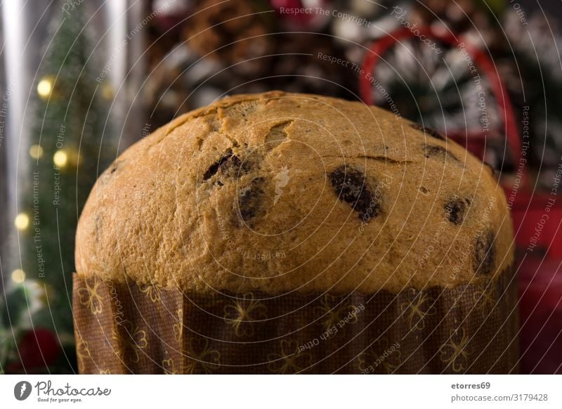 Weihnachtsschokoladen-Panettonkuchen mit Weihnachtsdekoration Weihnachten & Advent Panettone Italienisch Dessert Frühstück Schokolade Tradition Backwaren backen