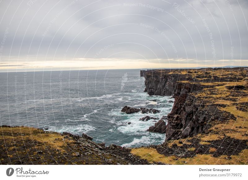 rough rugged coastline in Iceland Sommer Umwelt Natur Landschaft Wolken Klima schlechtes Wetter Ferien & Urlaub & Reisen Surrealismus Island landscape mountain