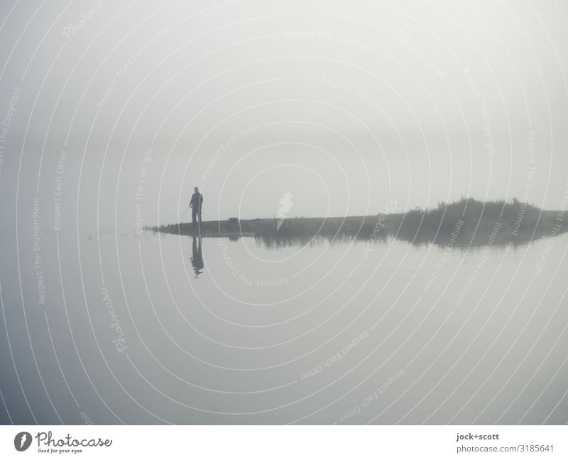 Blick am Morgen: unscharf Angeln Nebel Flussufer Brandenburg Polen stehen Romantik Erholung Idylle Inspiration Angler poetisch schemenhaft Gedeckte Farben