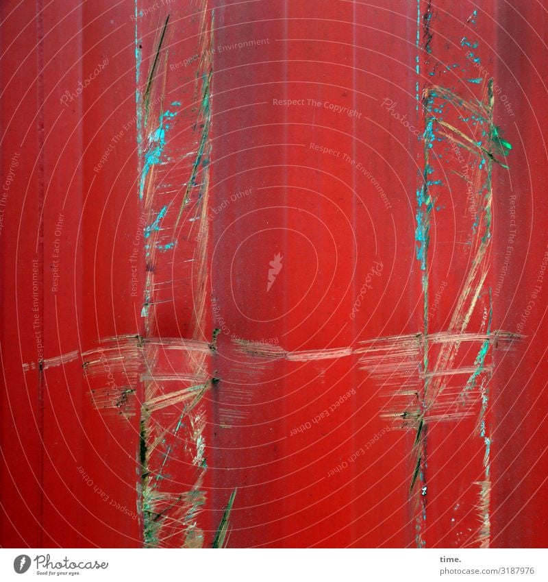 Lebenslinien #122 Container Schramme Riss Rost Lack Metall Linie Streifen bedrohlich dreckig Erfolg kaputt trashig rot Ausdauer standhaft Erschöpfung Stress