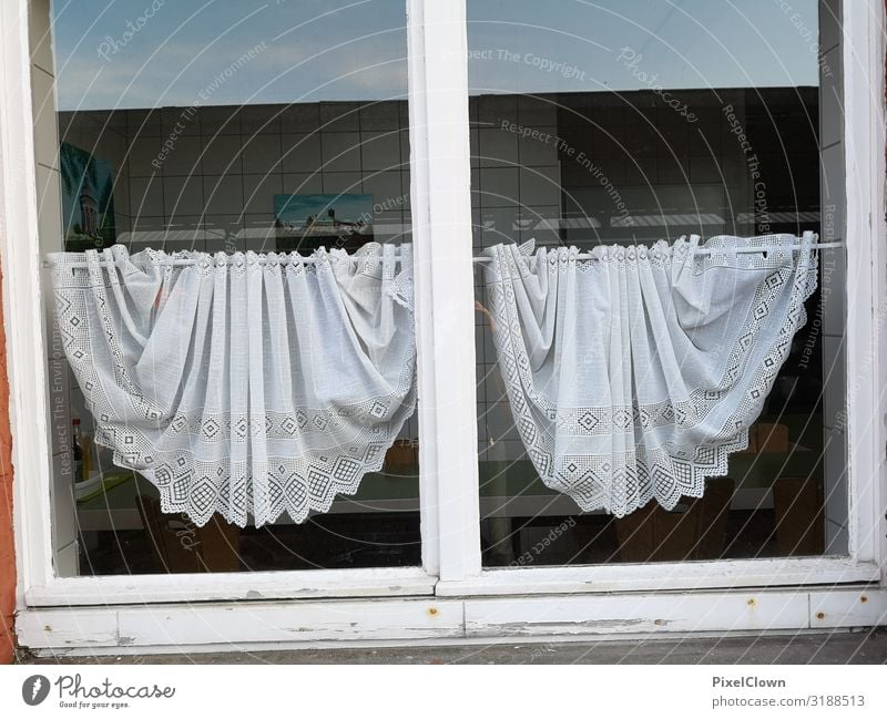 Gardinen vor dem Fenster Häusliches Leben Wohnung Fassade Gebäude weiß Architektur