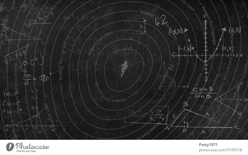 Mathematik auf schwarzer Schultafel Bildung Schule Tafel Studium Physik Zeichen Schriftzeichen Ziffern & Zahlen weiß lernen Hintergrundbild Farbfoto