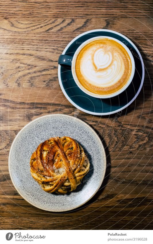 #S# FIKA Kaffeetrinken ästhetisch Kaffeetasse Zimt Herz genießen Holztisch Backwaren perfekt Milch Cappuccino Schnecke fika Schweden Morgen Sucht Farbfoto