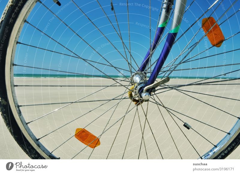 mit dem fahrrad am strand Fahrrad Strand Weite Meer allein Einsamkeit Sand Wasser Küste Himmel Ferien & Urlaub & Reisen Freiheit Erholung Sommer Natur Ferne