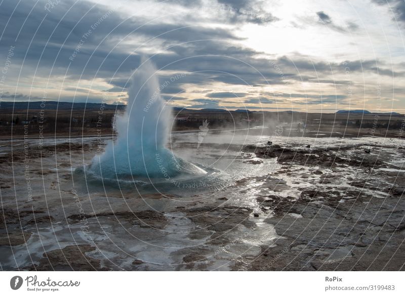 Großer Geysir auf Island. Lifestyle Stil Wellness Leben harmonisch ruhig Meditation Freizeit & Hobby Ferien & Urlaub & Reisen Tourismus Abenteuer Freiheit