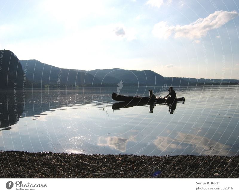 Dicke Freunde Sommer See Reflexion & Spiegelung Kanu Wasserfahrzeug Hund Sonne