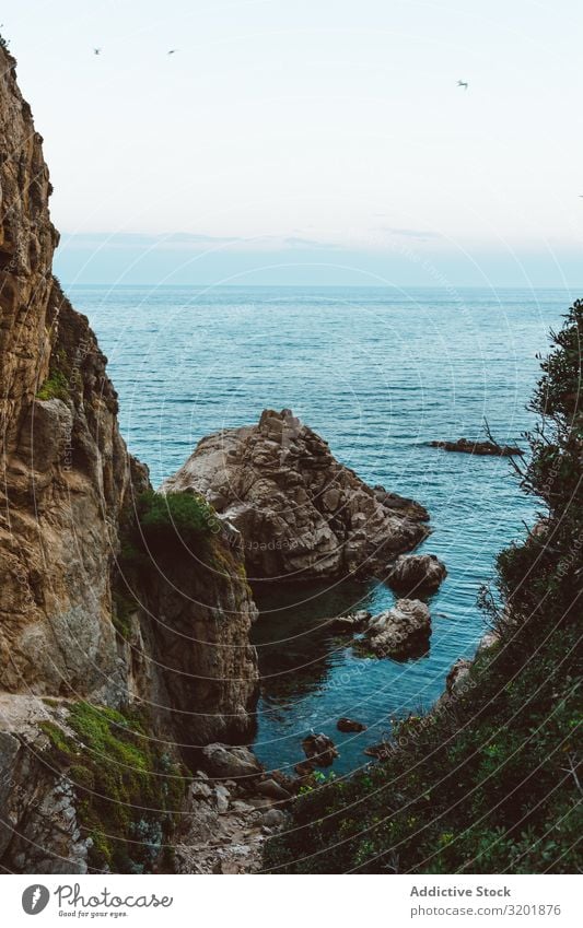 Schlucht in Felsen mit Meeresbucht Bucht Abenddämmerung Küste Lagune Klippe Formation Wasser Ferien & Urlaub & Reisen Sonnenuntergang Dämmerung Landschaft Natur