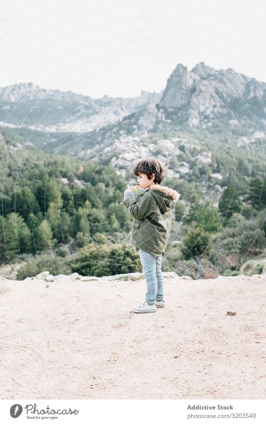 Junge geht auf felsigem Hügel Natur Spaziergang laufen Felsen Ferien & Urlaub & Reisen Kind Unbekümmertheit Landschaft abwärts Abenteuer Aktion Kindheit klein