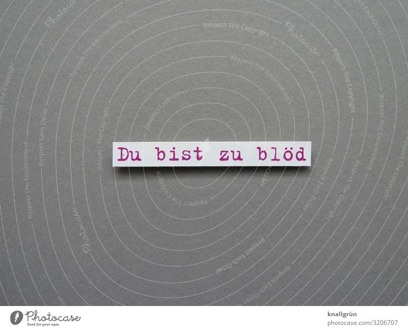 Du bist zu blöd dumm Ärger Aggression Wut Frustration Gefühle gereizt Stimmung Feindseligkeit Hass Verbitterung Buchstaben Wort Satz Text Typographie Letter