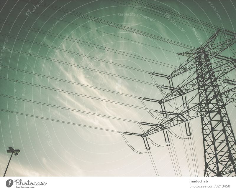 Mächtig Kabel Technik & Technologie Fortschritt Zukunft Energiewirtschaft Erneuerbare Energie Energiekrise Linie hoch oben Kraft Macht Zukunftsangst Hochmut