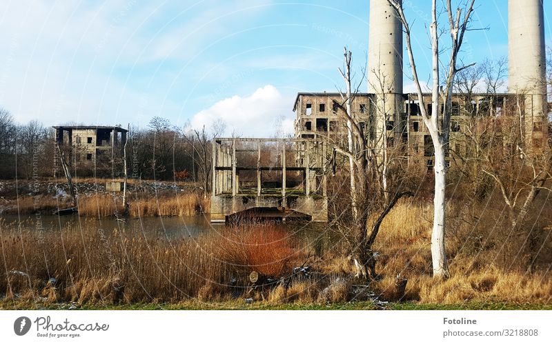 Altes Kraftwerk II Umwelt Natur Pflanze Urelemente Erde Wasser Himmel Wolken Winter Schönes Wetter Baum Gras Haus Industrieanlage Fabrik Ruine Fassade Fenster