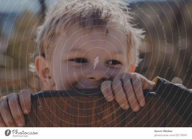 Hiding 1 Globus Abenteuer Kind Junge Spielplatz Sommer verstecken Freude lachen blond Farbfoto Gedeckte Farben Außenaufnahme Tag Licht Schatten