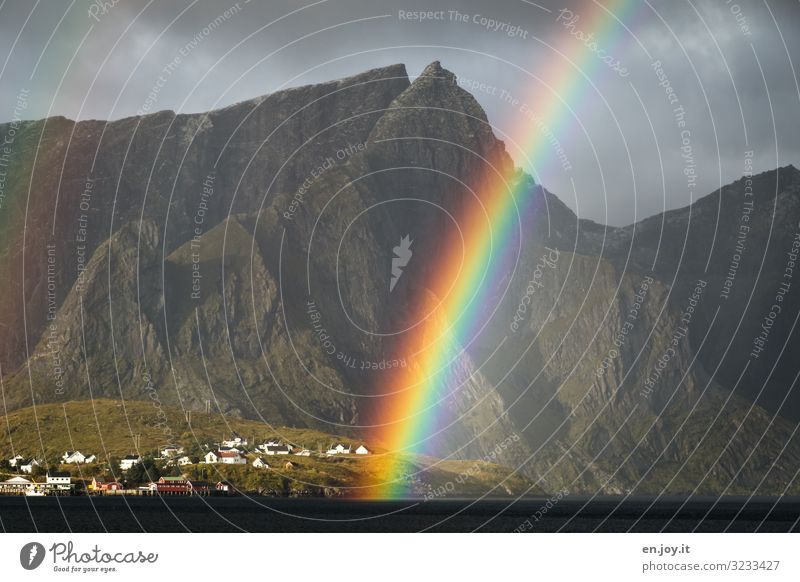 natürlich schön Ferien & Urlaub & Reisen Ausflug Umwelt Natur Landschaft Urelemente Gewitterwolken Klima Wetter Berge u. Gebirge Fjord Reine Reinefjorden