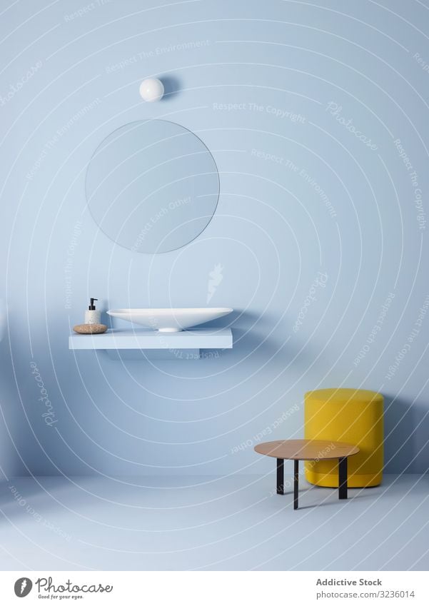 Lampe und Spiegel über Waschbecken Bad Wand Konzept Glühbirne Appartement heimwärts minimalistisch einfach sehr wenige niemand Architektur Innenbereich wc