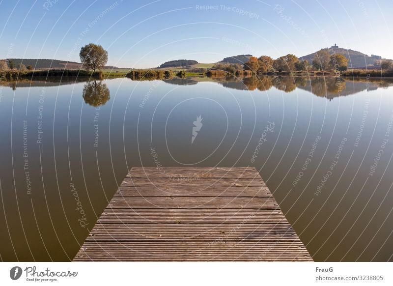 Ruhe genießen Natur Landschaft Wasser Sonnenlicht Herbst Schönes Wetter Baum See Thüringen Burg oder Schloss Wachsenburg atmen Erholung ruhig Steg