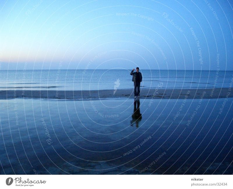 wasserwink Strand Meer winken Sand Mensch blau Himmel