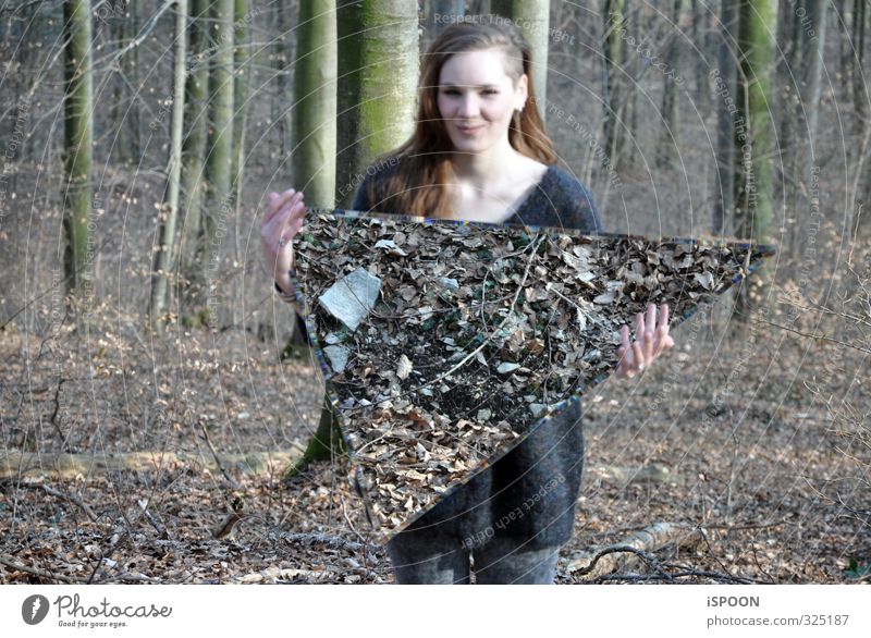 DREIECK Mensch feminin Junge Frau Jugendliche Körper Haut Kopf Haare & Frisuren Gesicht Hand Finger 1 18-30 Jahre Erwachsene Umwelt Natur Frühling Baum Wald