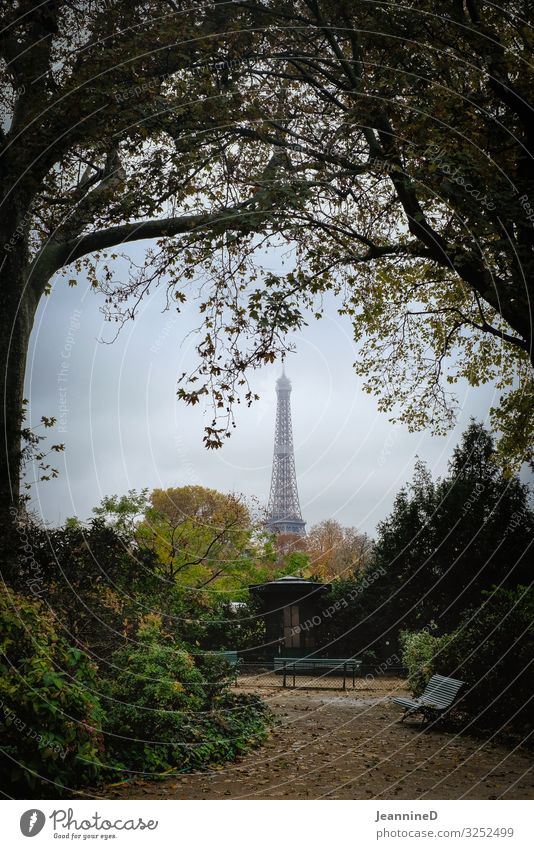 ...und dann erblickte ich den Eifelturm Tourismus Städtereise Herbst Kunstwerk Architektur Paris Frankreich Hauptstadt Tour d'Eiffel Wahrzeichen Park Parkbank