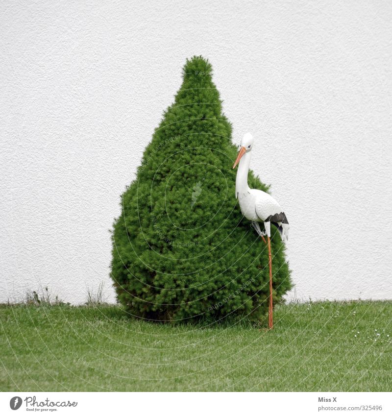 Gartendeko Häusliches Leben Dekoration & Verzierung Baum Wiese Tier Vogel grün Storch Gartendekoration Buchsbaum Farbfoto Menschenleer Textfreiraum rechts