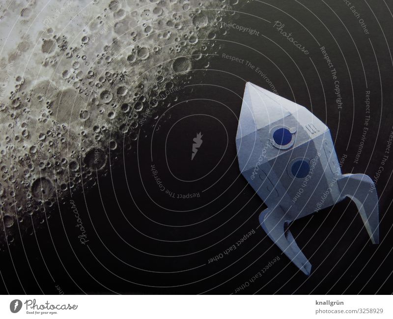 Fly me to the moon Nachthimmel Mond fliegen dunkel grau silber Neugier Abenteuer entdecken Fortschritt Güterverkehr & Logistik Weltall Mondlandung Rakete