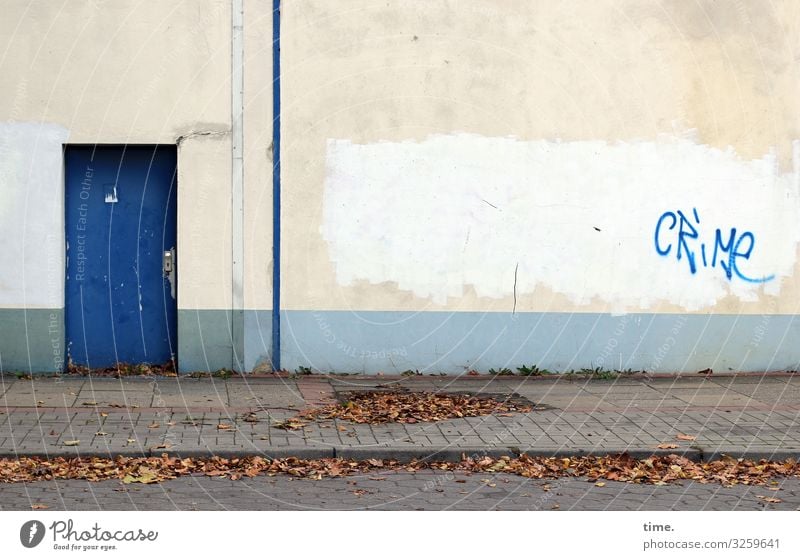 Entrees (XVIII) Herbst Blatt Herbstlaub Bauwerk Gebäude Mauer Wand Tür Straße Wege & Pfade Bürgersteig Stein Metall Schriftzeichen Graffiti bedrohlich trashig