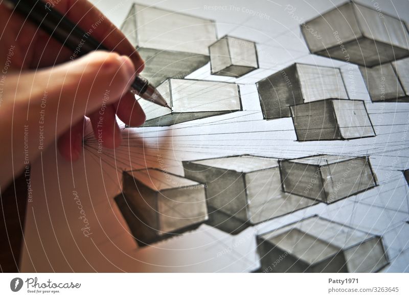 Two Point Perspective lernen Technik & Technologie Industrie Mensch Hand Finger 1 Kunst Künstler Maler Zeichnung zeichnen Bewegung kompetent komplex Perspektive